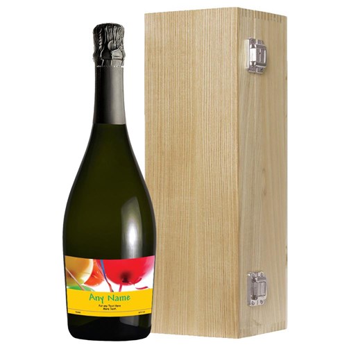 Personalised Prosecco - Birthday Balloons Label in Luxury Oak Box